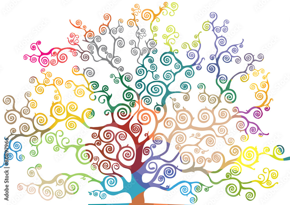 albero con rami curvi e colorati - obrazy, fototapety, plakaty 
