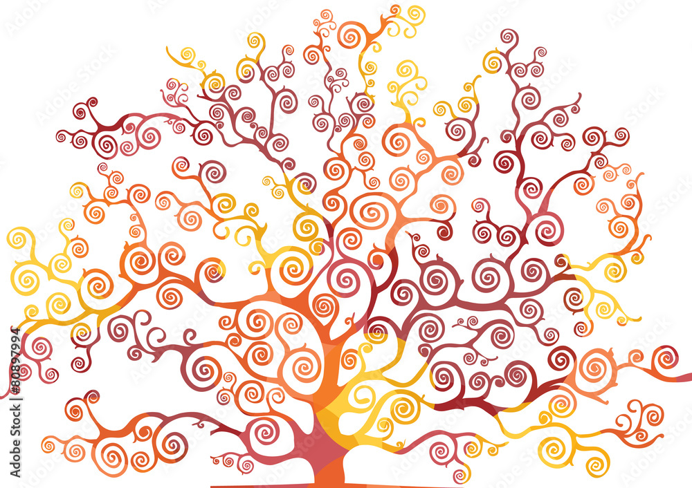 albero con rami curvi, colori caldi - obrazy, fototapety, plakaty 