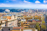 Fototapeta Miasto - View of Rome cityscape before rain, Itale