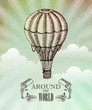 Aeronautic adventure. Vector vintage illustration with balloon