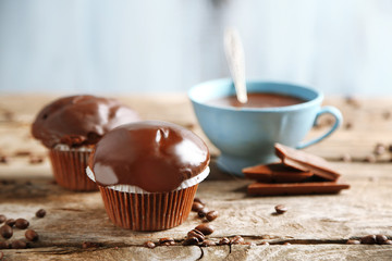 Canvas Print - Tasty homemade chocolate muffins and cup of coffee