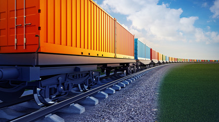 wagon of freight train with containers