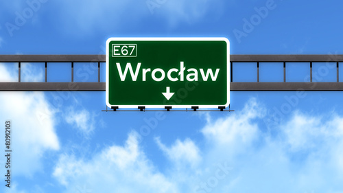 Obraz w ramie Wroclaw Poland Highway Road Sign