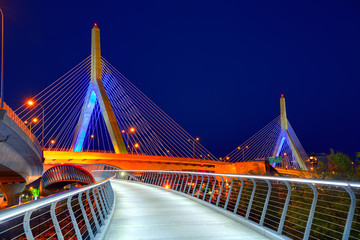 Fototapete - Boston Zakim bridge sunset in Massachusetts