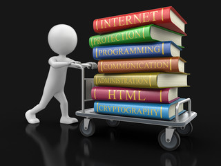 Poster - Man and Handtruck with books on computer security