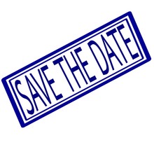 Save The Date Blue Stamp Text On White