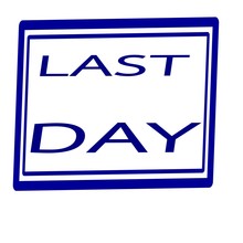 Last Day Blue Stamp Text On White