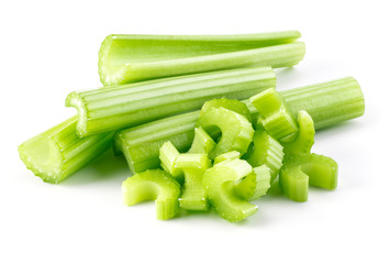 Poster - Green fresh celery sticks and pieces isolated on white