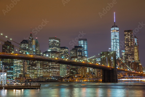 Plakat na zamówienie New York City Manhattan Brooklyn Bridge night skyline