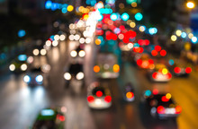 Abstact Blur Bokeh Of Evening Traffic Jam On Road In City