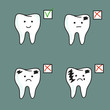 Set of healthy and bad teeth. Vector illustration.