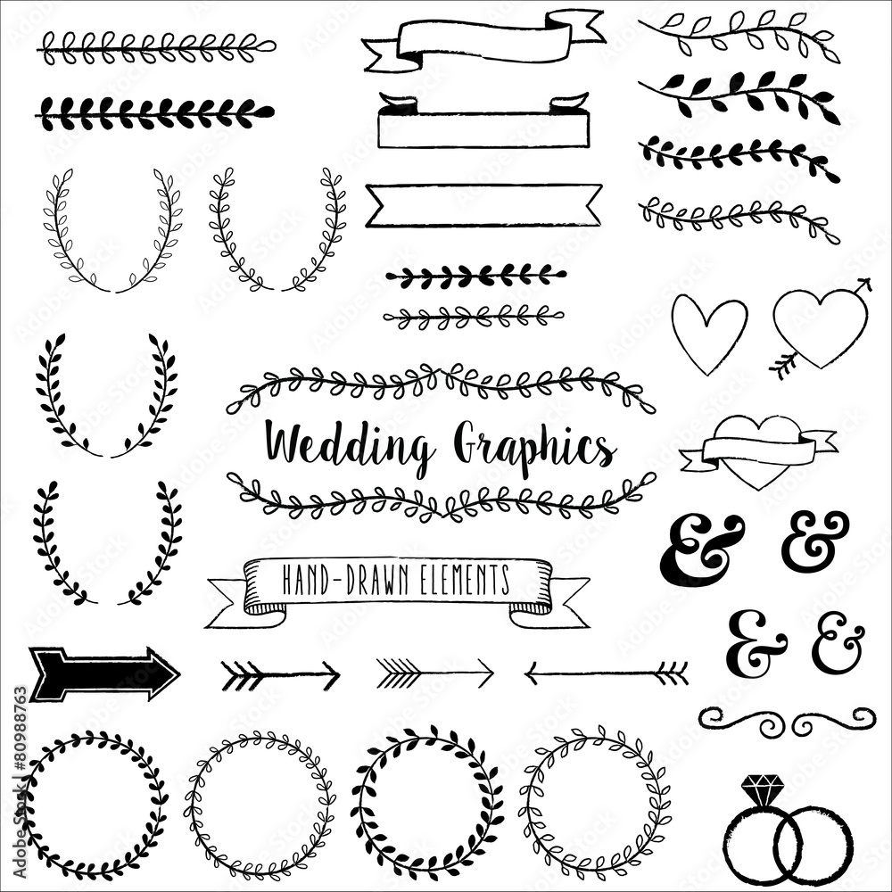 Hand Drawn Clip Wedding Art - obrazy, fototapety, plakaty 