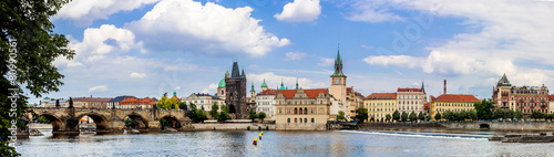 Obraz w ramie Karlov or charles bridge and river Vltava in Prague in summer