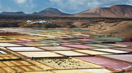 Lanzarote saltworks salinas de Janubio colorful Canary Islands