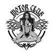 Vintage motorcycle garage motor club emblem with sexy  girl