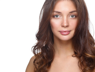 Close up portrait of beautiful young woman face. Isolated on