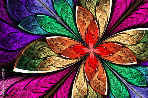 Naklejka dekoracyjna Beautiful multicolored fractal flower in stained glass window st