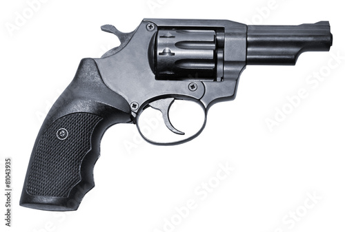 Photographie isolated modern black firearm revolver pistole gun