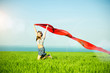 © mr.markin - Young happy woman in wheat field with fabric. Summer lifestyle