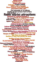 Wall Mural - Rome tourist attractions word cloud concept. Vector illustration