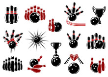 Bowling Symbols With Equipment And Decorative Elements