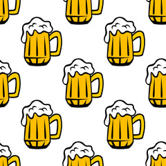 Wall Mural - Frothy beer tankards seamless pattern