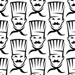 Mustached chef in professional uniform seamless pattern