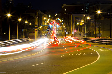 Busy intersection at night