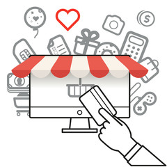 Aufkleber - Shopping via internet connection. Simple line design illustratio