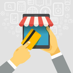 Poster - Digital commerce illustration. Online shopping with modern devic