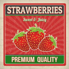 Strawberries Retro Poster