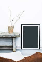 Wall Mural - Black frame with place for text. Mock up. Hipster scandinavian