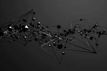 Poster - Abstract 3d rendering of chaotic metal structure.