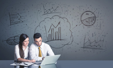 Wall Mural - business couple with business diagrams