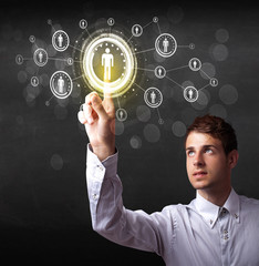 Poster - Modern businessman touching future technology social network but