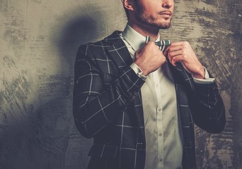 Sharp dressed fashionist wearing jacket and bow tie