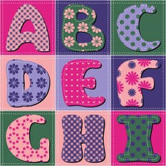 Wall Mural - scrapbook alphabet on patchwork background