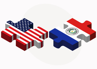 USA and Paraguay Flags in puzzle