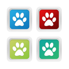 Wall Mural - set of squared colorful buttons with pet footprints symbol