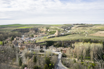 aerial views of the Spanish city of Segovia. Ancient Roman and m