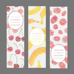 Set of Vertical Fruit Banners. Harvest berry ornament. Vector Il