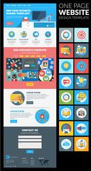 Wall Mural - One page website vector template in flat style with icon set