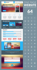 Wall Mural - One page website vector template in flat style with icon set