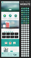 Wall Mural - one page website vector template in flat style with icon set