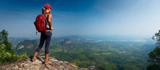 Lady hiker on the mountain