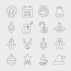 Poster - Christmas line icon set