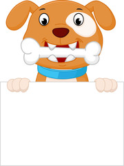 Wall Mural - Happy dog cartoon with bone