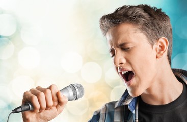 Wall Mural - Adult. Retro image of man singing into microphone