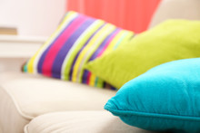 Interior Design With Pillows On Sofa, Closeup