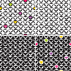 Wall Mural - Cute black and white color tint hearts seamless backgrounds